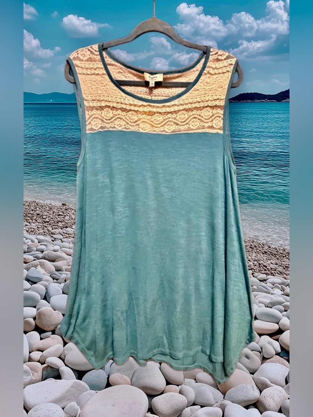 Hayden NWT Teal Cover-Up with Cream Lace Yoke size Large
